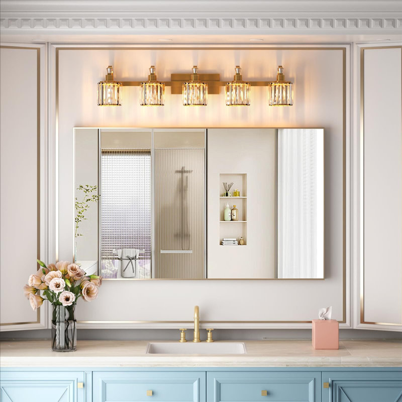Mercer41 Crystal Gold Bathroom Vanity Light 5 Light | Wayfair